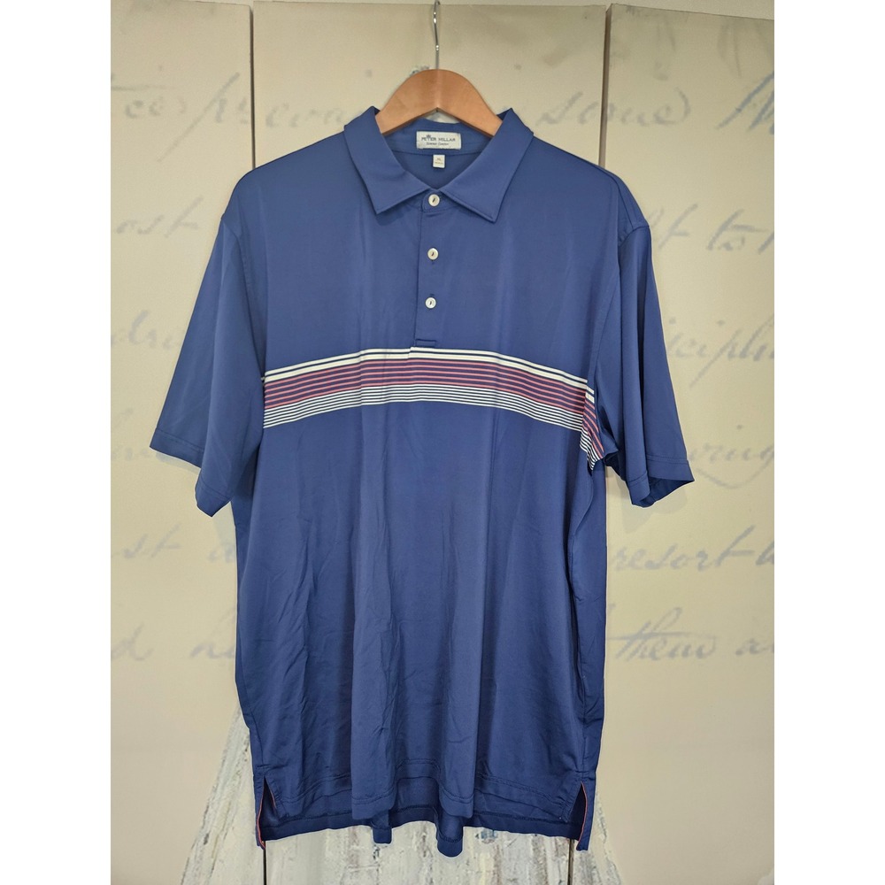 Peter Millar Summer Comfort Mens XL Blue Striped Performance Golf Polo‎